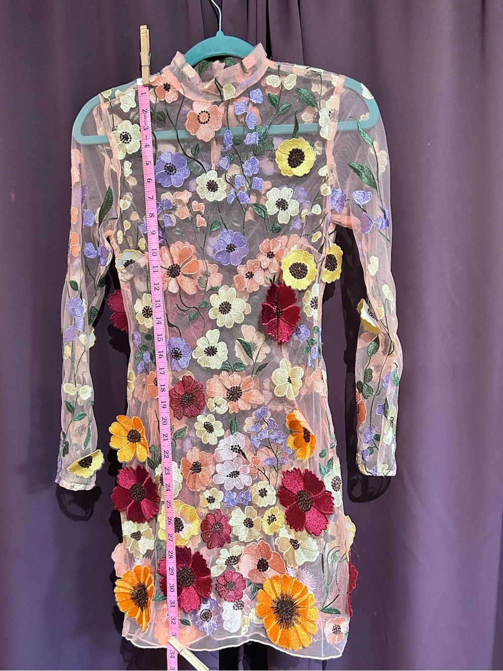 Finesse Flora Flower Mini.  Sheer Embroidered Mini Dress